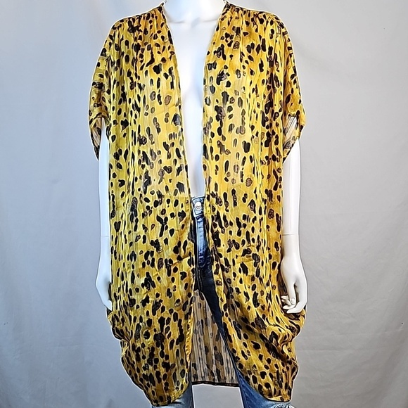 NWT Umgee Jungle Nights Gold Black & Brown Animal Print Sheer Cocoon Cardigan - Picture 4 of 16